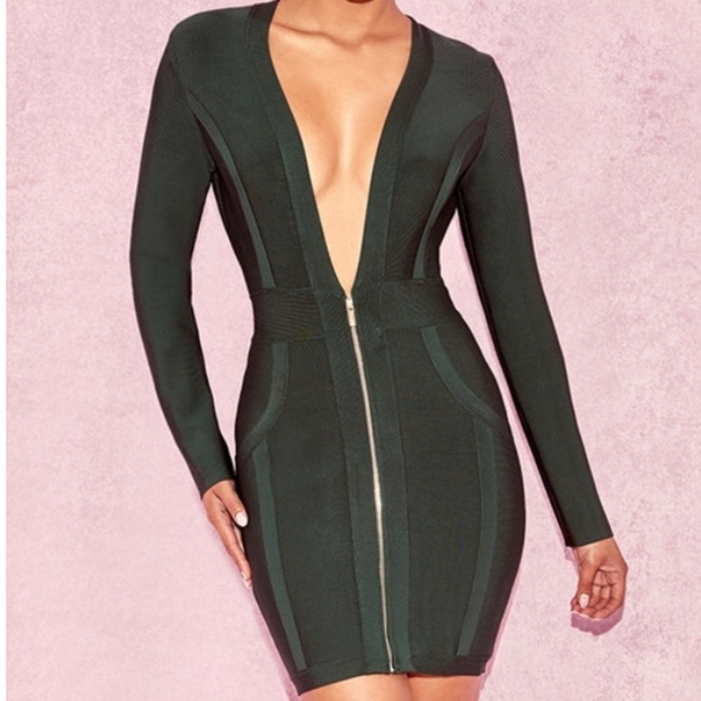 Evergreen Deep V Front Bandage Dress